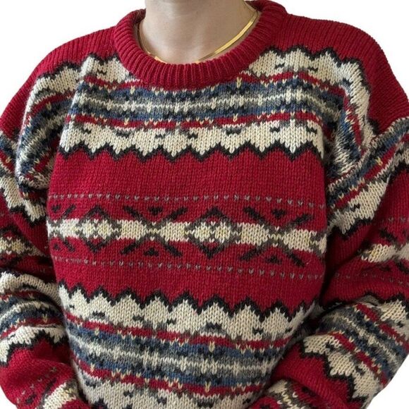 Vintage Woolrich Mens Wool Mohair Western Ski Chunky Fair Isle Sweater Sz L - Picture 6 of 6